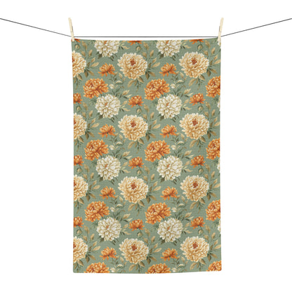Autumn Floral Vintage Mums Tea Towel