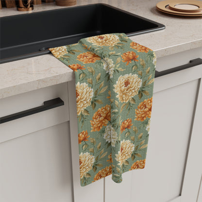 Autumn Floral Vintage Mums Tea Towel
