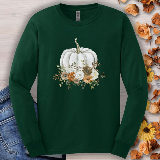 Autumn Floral White Pumpkin Floral Long Sleeve