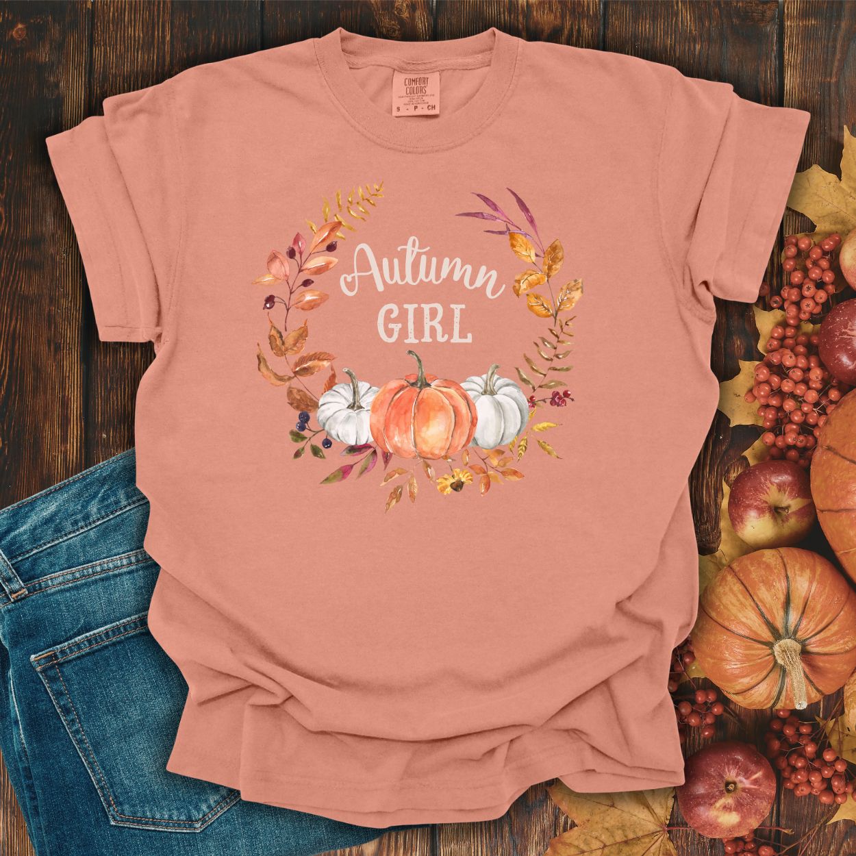 Autumn Girl Floral Pumpkin T-Shirt