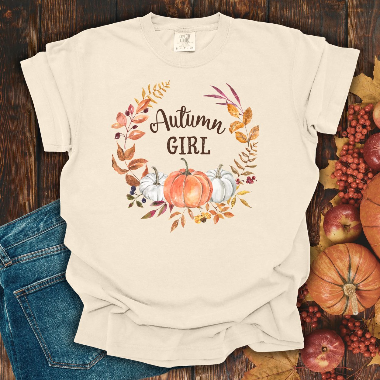 Autumn Girl Floral Pumpkin T-Shirt