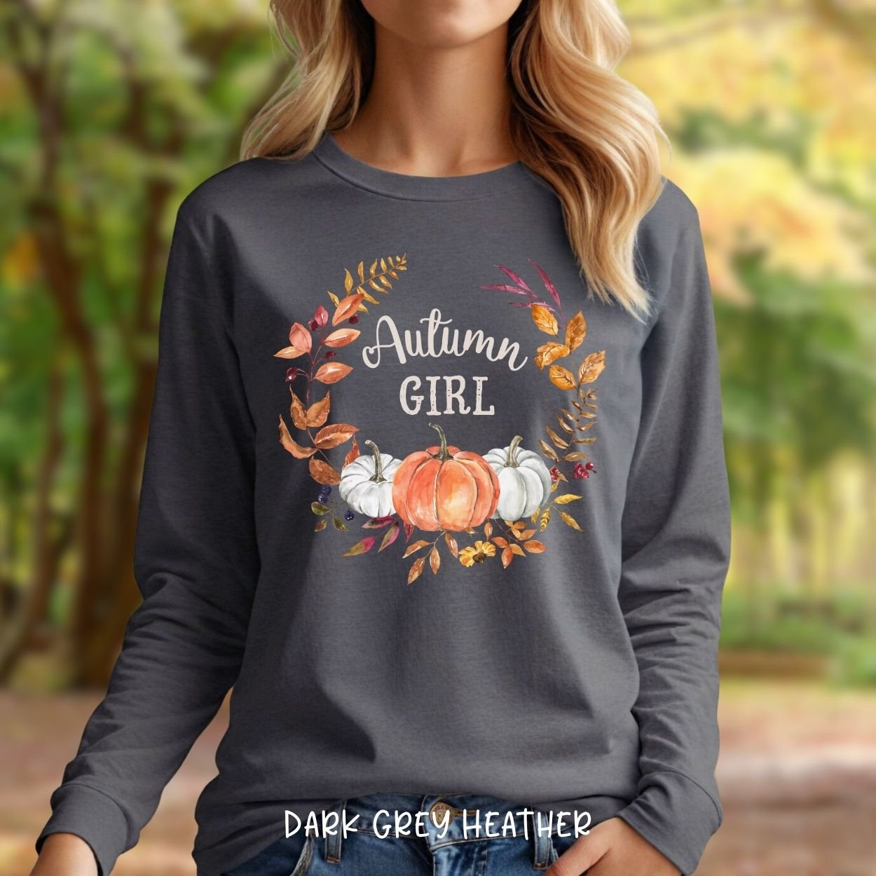Autumn Girl Pumpkin Wreath Long Sleeve Tee