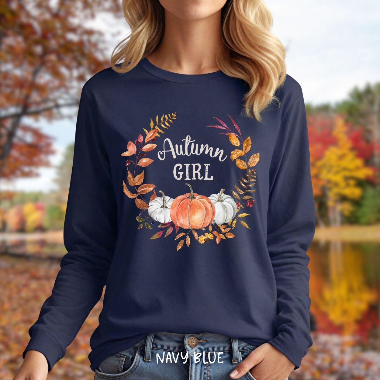 Autumn Girl Pumpkin Wreath Long Sleeve Tee