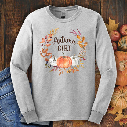 Autumn Girl Pumpkin Wreath Long Sleeve Tee