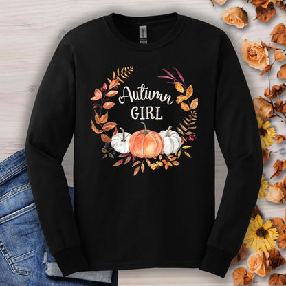 Autumn Girl Pumpkin Wreath Long Sleeve Tee