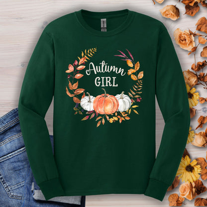 Autumn Girl Pumpkin Wreath Long Sleeve Tee