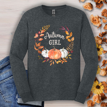 Autumn Girl Pumpkin Wreath Long Sleeve Tee