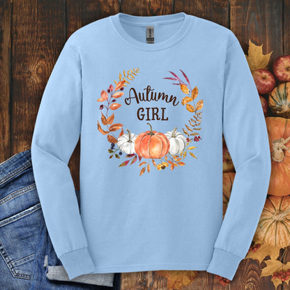 Autumn Girl Pumpkin Wreath Long Sleeve Tee