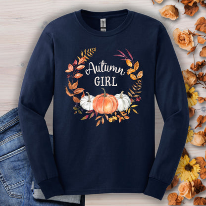 Autumn Girl Pumpkin Wreath Long Sleeve Tee