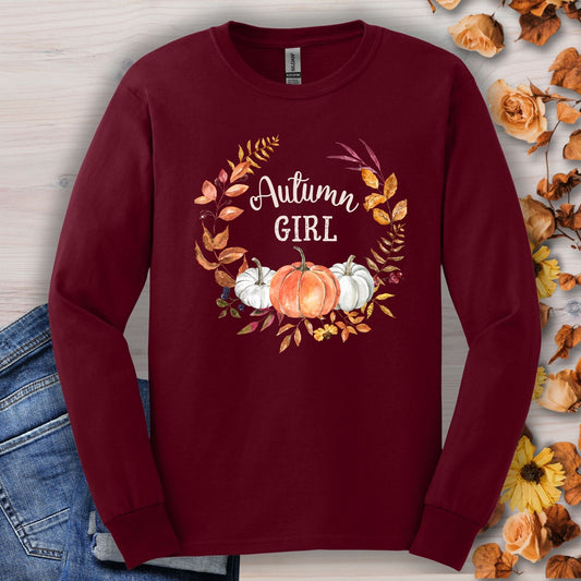 Autumn Girl Pumpkin Wreath Long Sleeve Tee