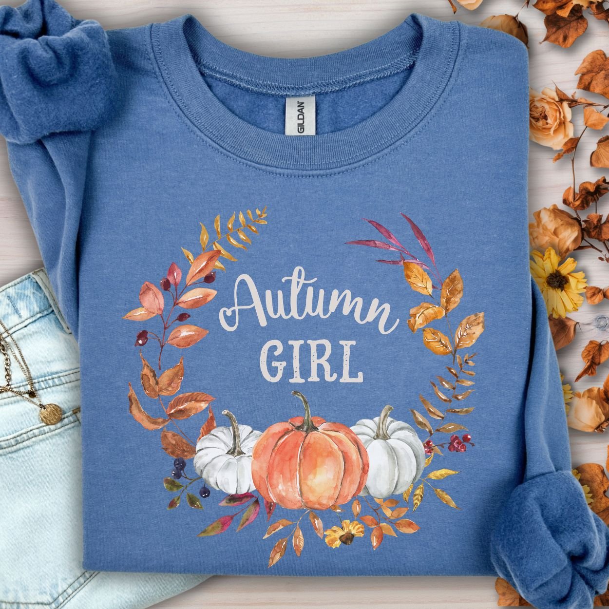 Autumn Girl Pumpkin Wreath Sweatshirt