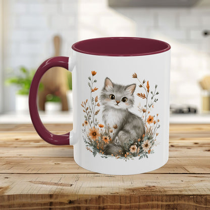 Autumn Grey Kitty with Wildflowers Mug (11/15oz)