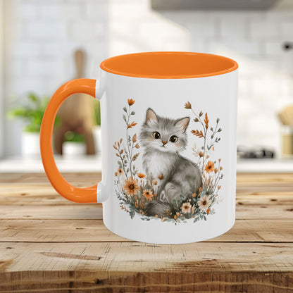 Autumn Grey Kitty with Wildflowers Mug (11/15oz)