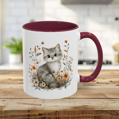 Autumn Grey Kitty with Wildflowers Mug (11/15oz)