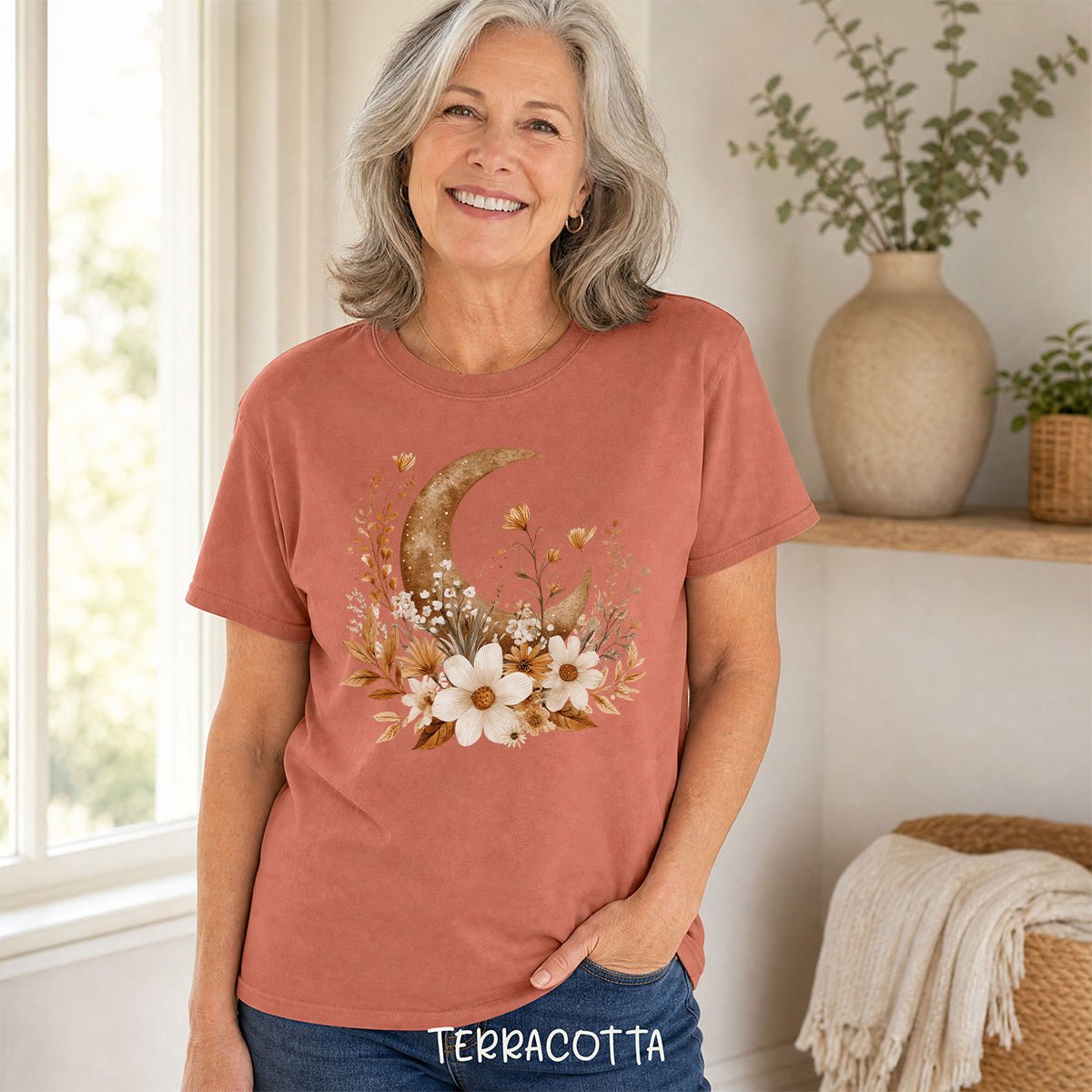 Autumn Harvest Floral Moon T-Shirt