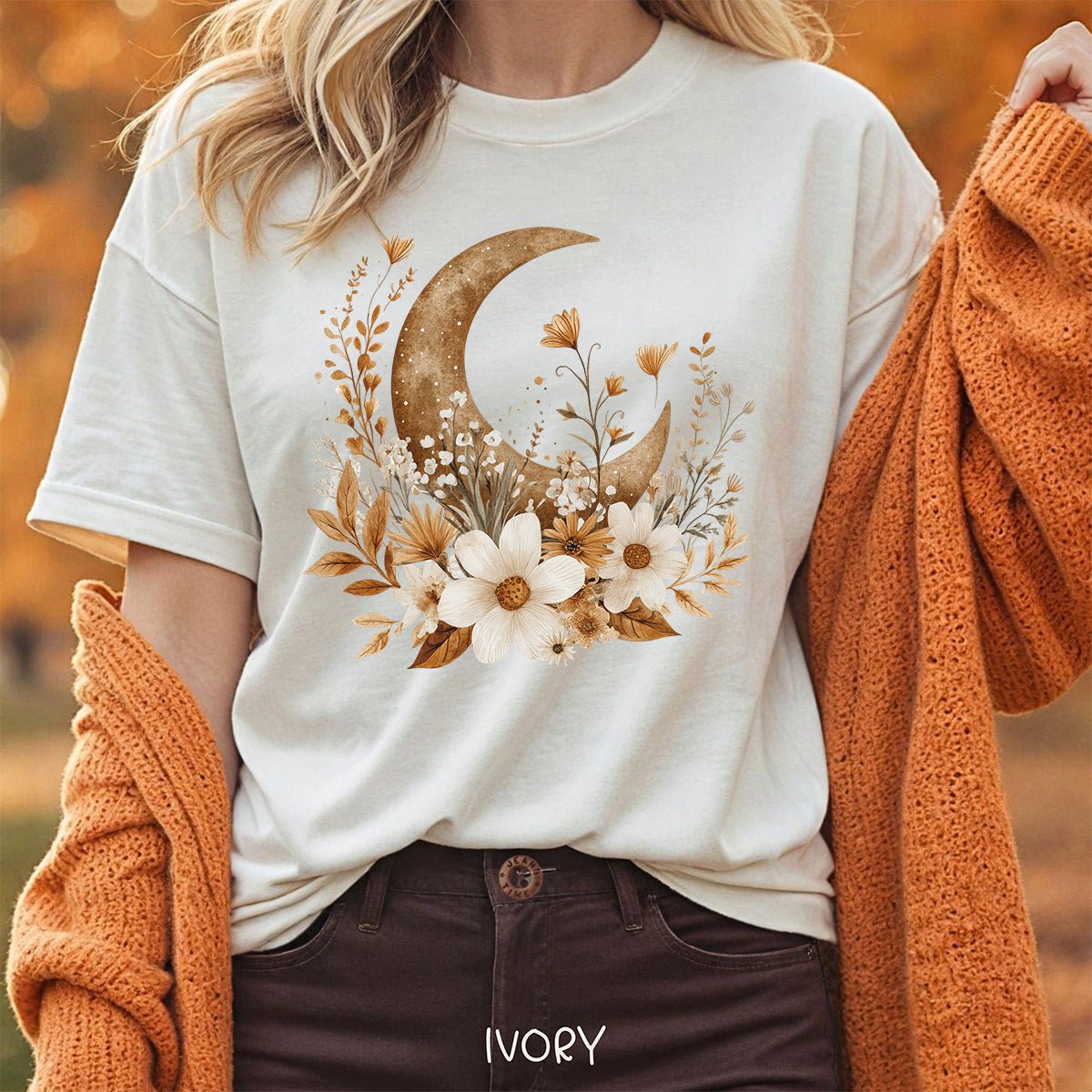 Autumn Harvest Floral Moon T-Shirt