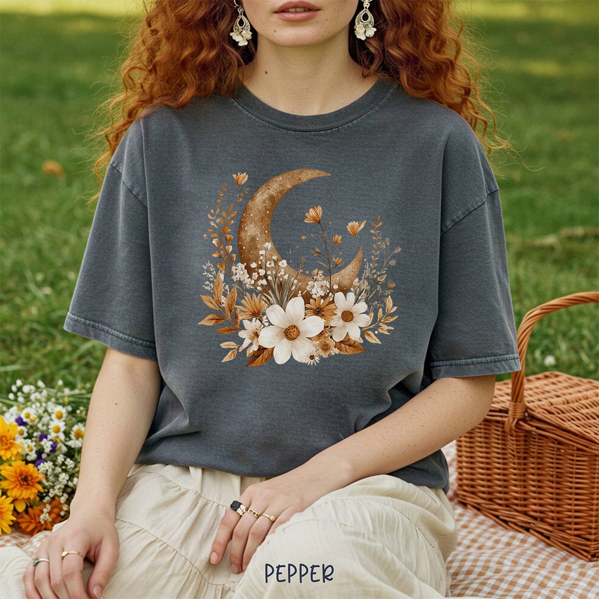 Autumn Harvest Floral Moon T-Shirt