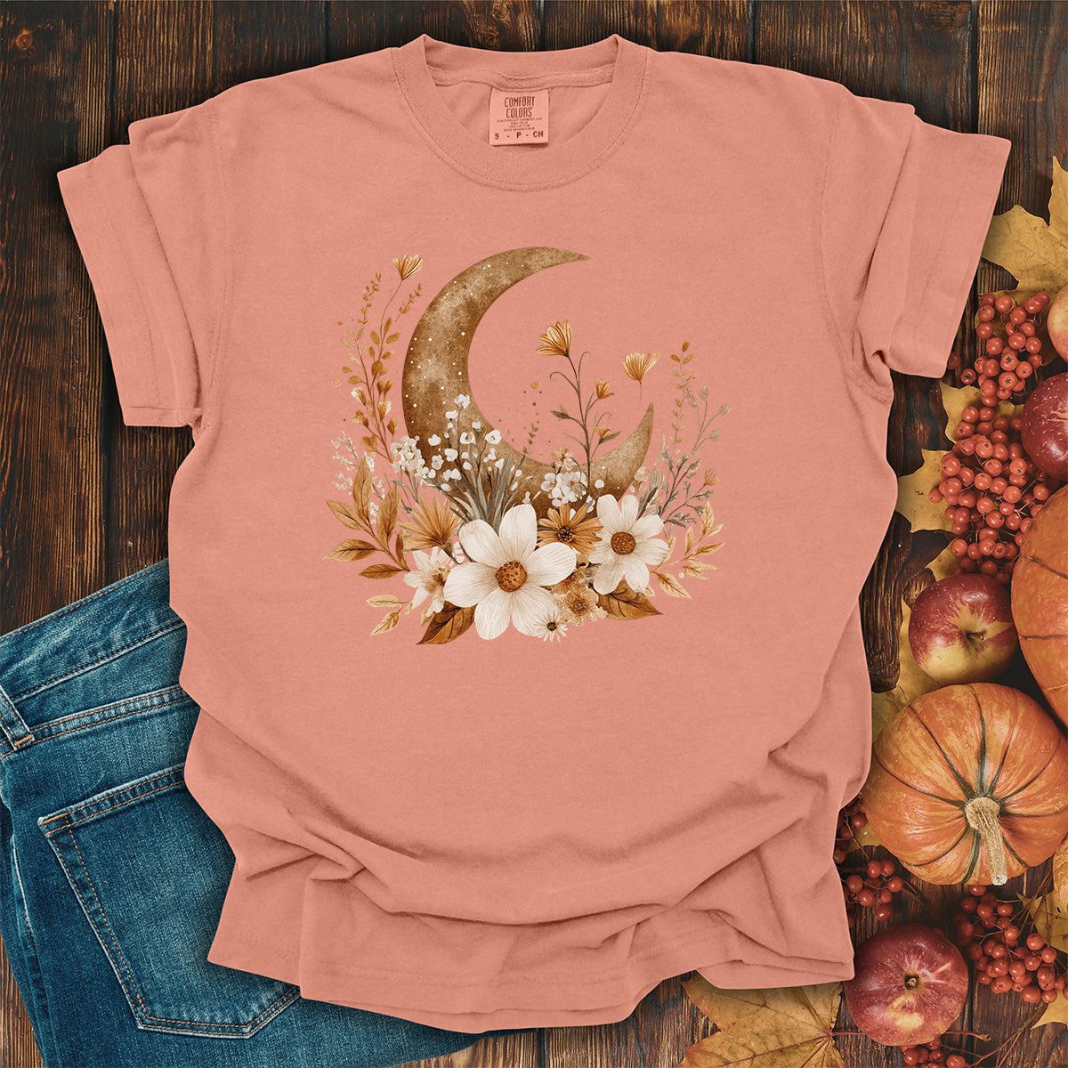 Autumn Harvest Floral Moon T-Shirt