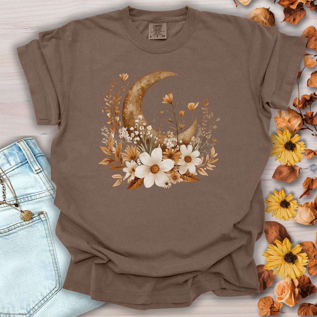 Autumn Harvest Floral Moon T-Shirt
