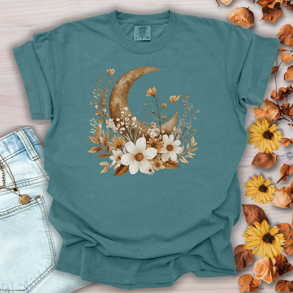 Autumn Harvest Floral Moon T-Shirt