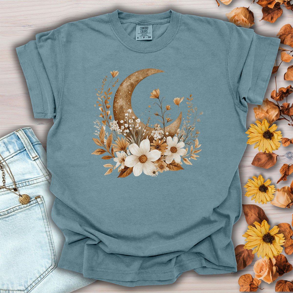 Autumn Harvest Floral Moon T-Shirt