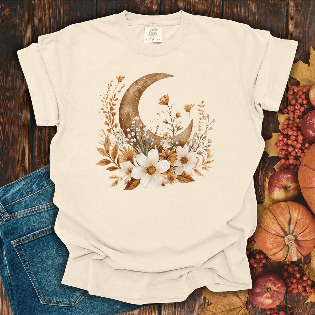 Autumn Harvest Floral Moon T-Shirt
