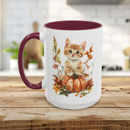 Autumn Kitten Pumpkin & Foliage Mug (11/15oz)