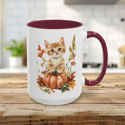 Autumn Kitten Pumpkin & Foliage Mug (11/15oz)