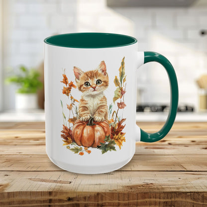 Autumn Kitten Pumpkin & Foliage Mug (11/15oz)