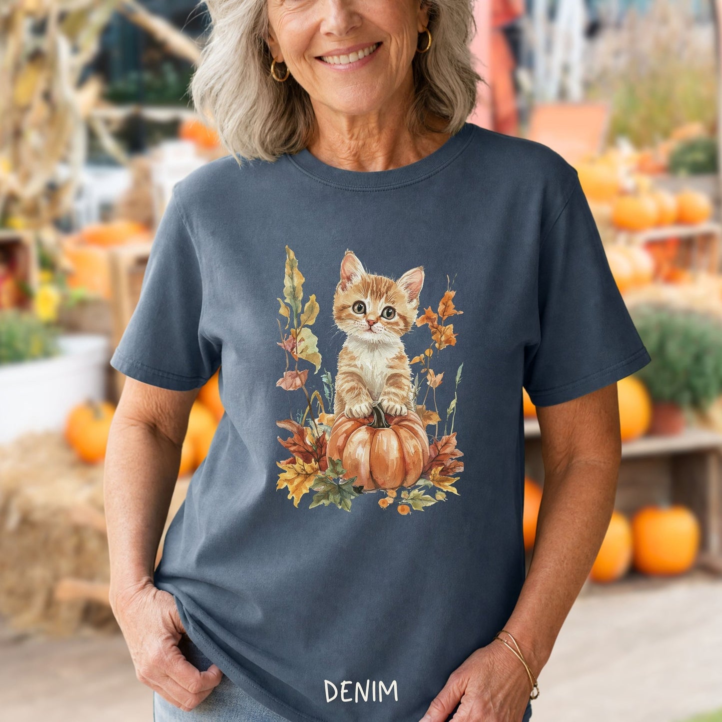 Autumn Kitten Pumpkin & Foliage T-Shirt