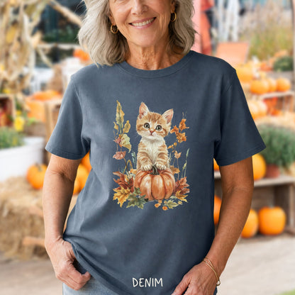 Autumn Kitten Pumpkin & Foliage T-Shirt