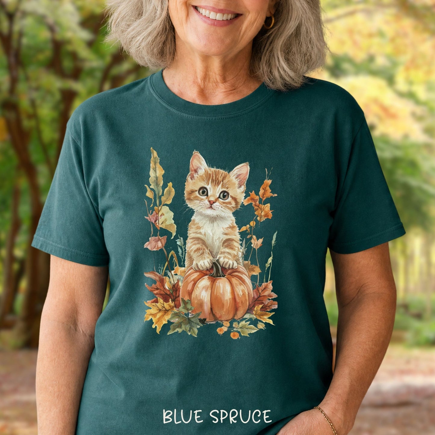 Autumn Kitten Pumpkin & Foliage T-Shirt