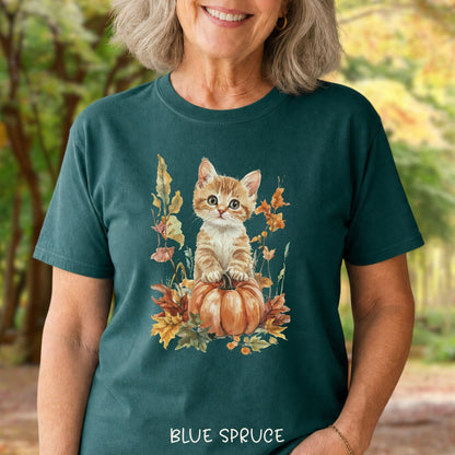 Autumn Kitten Pumpkin & Foliage T-Shirt