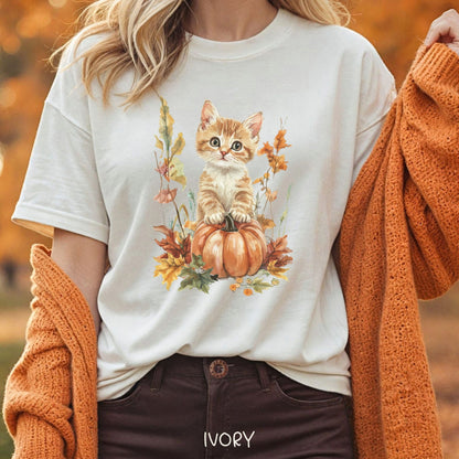 Autumn Kitten Pumpkin & Foliage T-Shirt