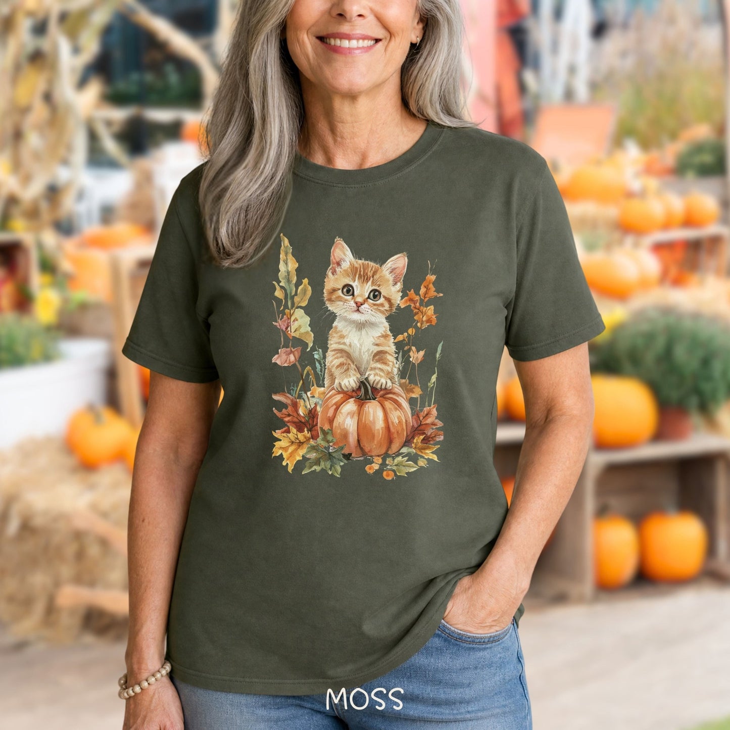 Autumn Kitten Pumpkin & Foliage T-Shirt