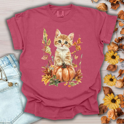 Autumn Kitten Pumpkin & Foliage T-Shirt