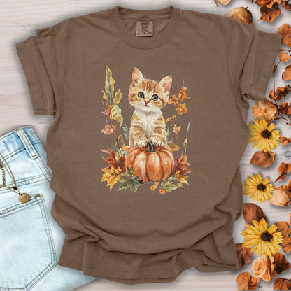 Autumn Kitten Pumpkin & Foliage T-Shirt