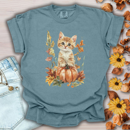 Autumn Kitten Pumpkin & Foliage T-Shirt