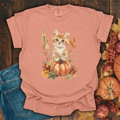Autumn Kitten Pumpkin & Foliage T-Shirt