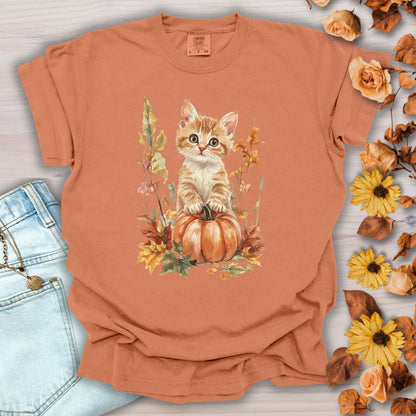 Autumn Kitten Pumpkin & Foliage T-Shirt