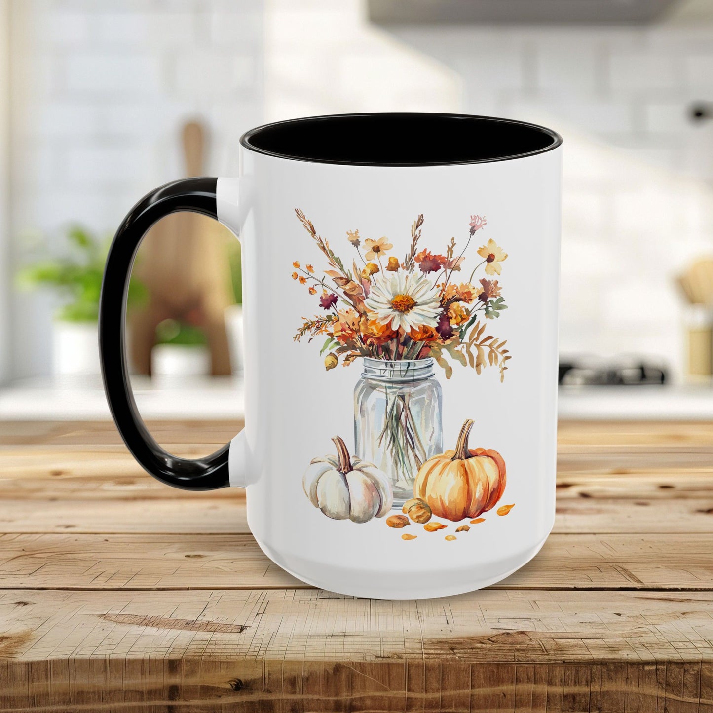 Autumn Mason Jar Bouquet & Pumpkins Mug (11/15oz)