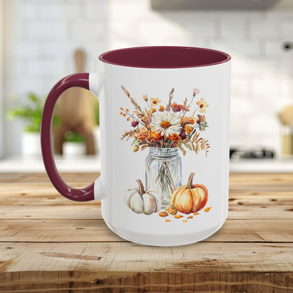 Autumn Mason Jar Bouquet & Pumpkins Mug (11/15oz)
