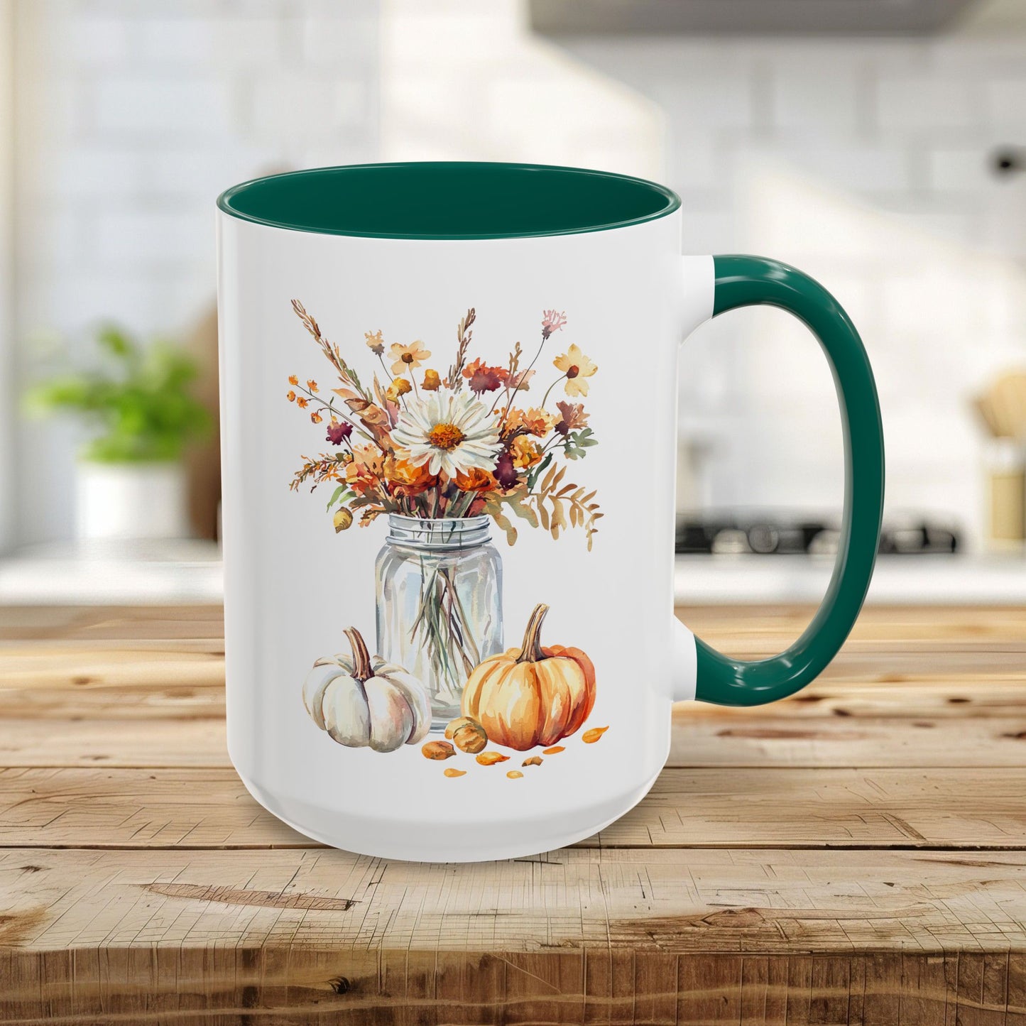Autumn Mason Jar Bouquet & Pumpkins Mug (11/15oz)