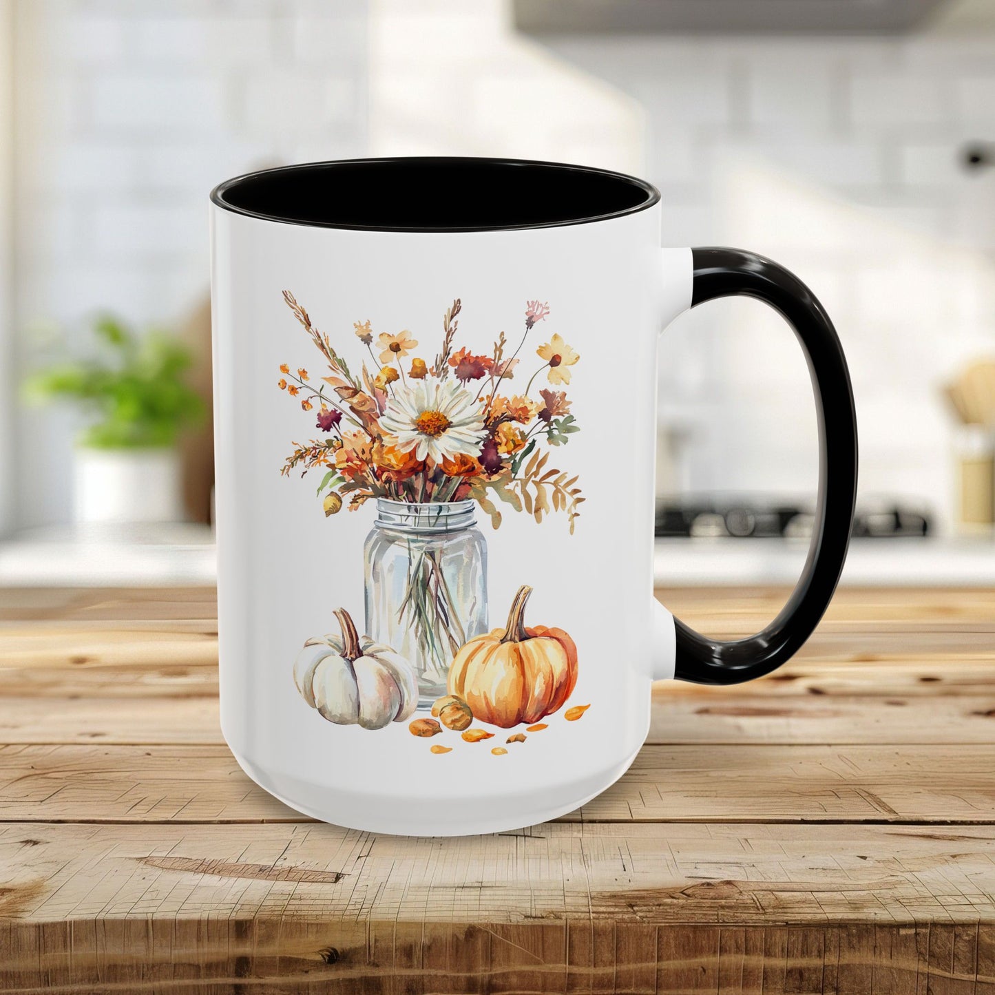 Autumn Mason Jar Bouquet & Pumpkins Mug (11/15oz)