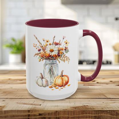 Autumn Mason Jar Bouquet & Pumpkins Mug (11/15oz)