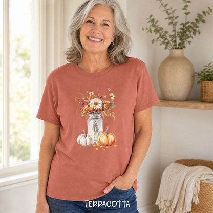 Autumn Mason Jar Bouquet & Pumpkins T-Shirt