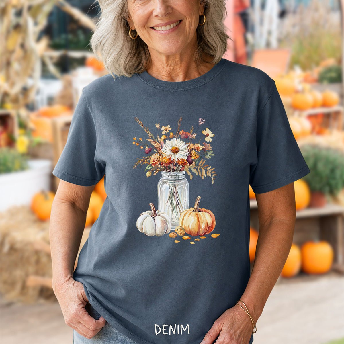 Autumn Mason Jar Bouquet & Pumpkins T-Shirt
