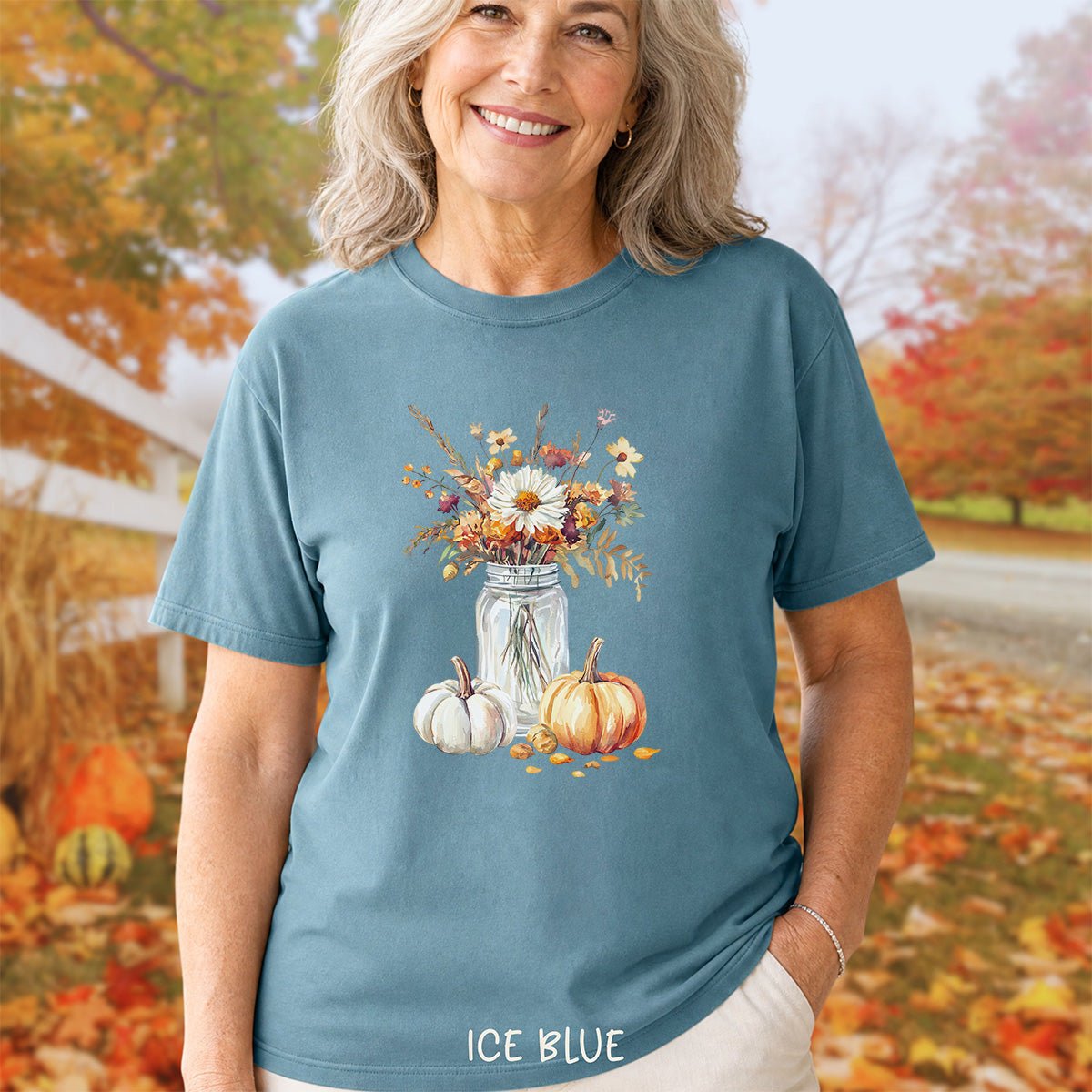 Autumn Mason Jar Bouquet & Pumpkins T-Shirt