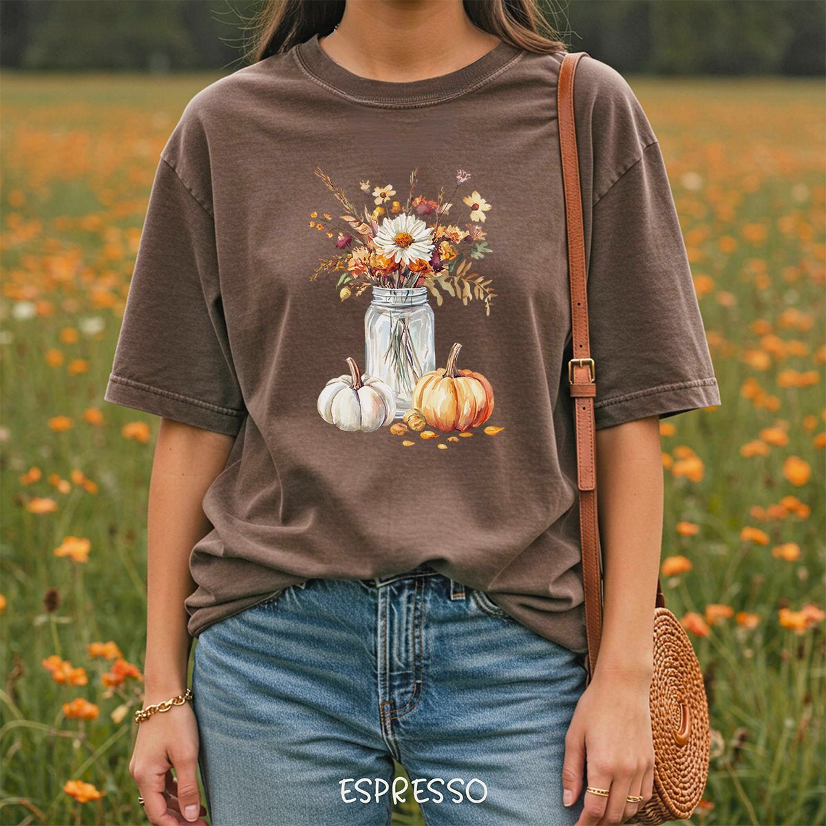 Autumn Mason Jar Bouquet & Pumpkins T-Shirt