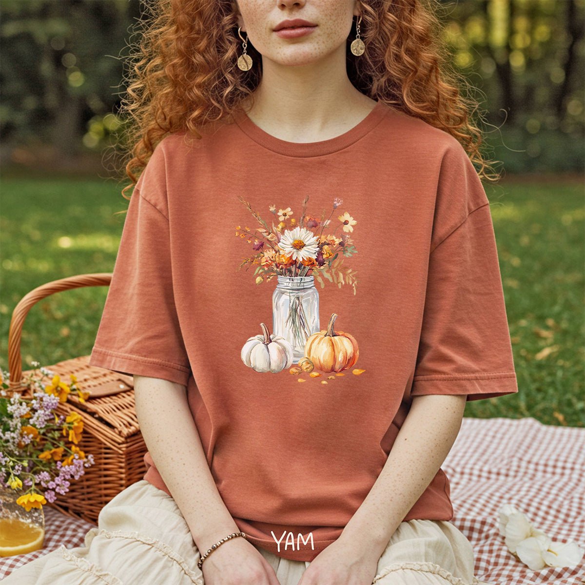 Autumn Mason Jar Bouquet & Pumpkins T-Shirt